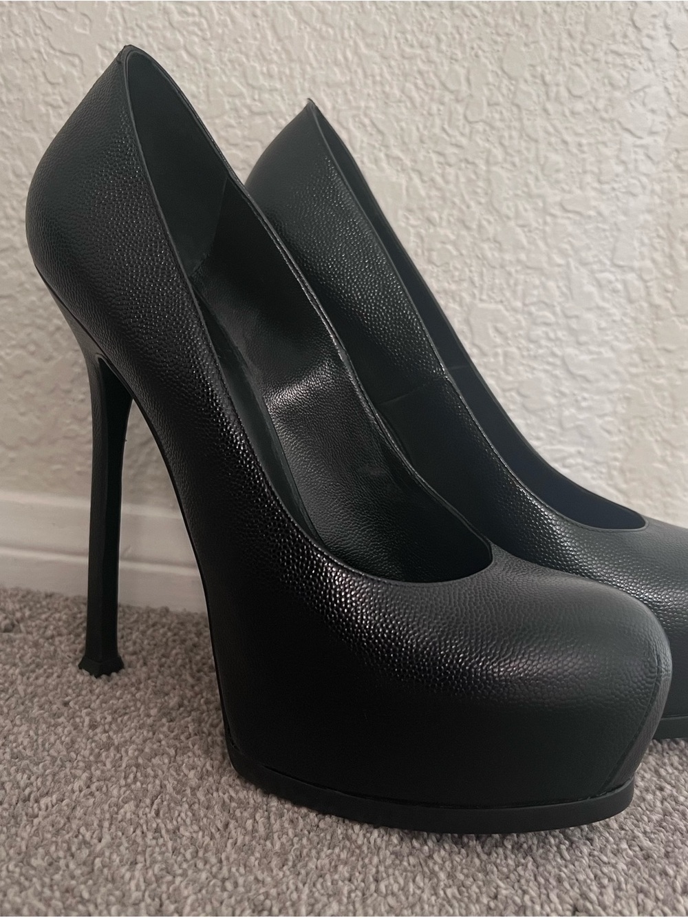 YSL Tribute black embossed Heels